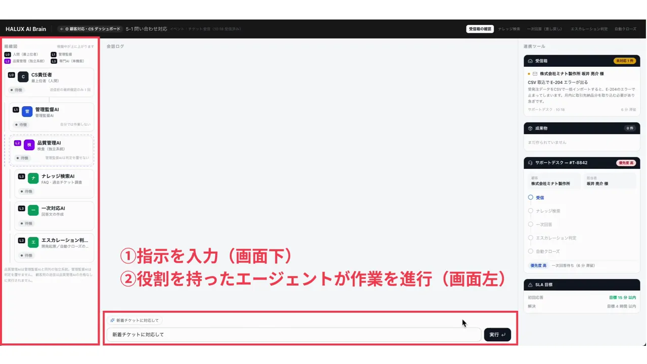 問い合わせ対応のデモ