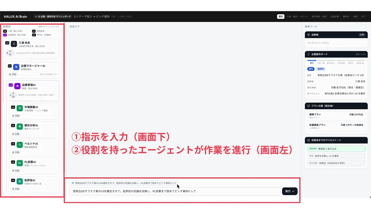 テーマ投入〜ピッチ資料のデモ