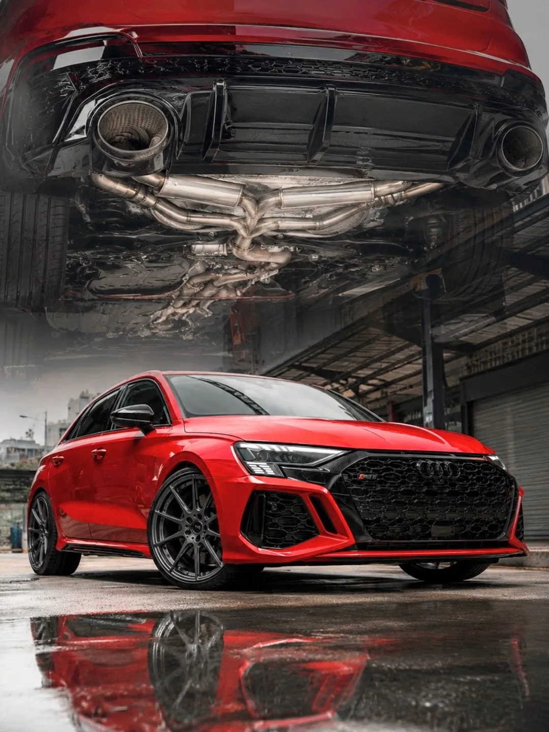 Sistema axle-back de acero inoxidable instalado en Audi RS3 Sportback