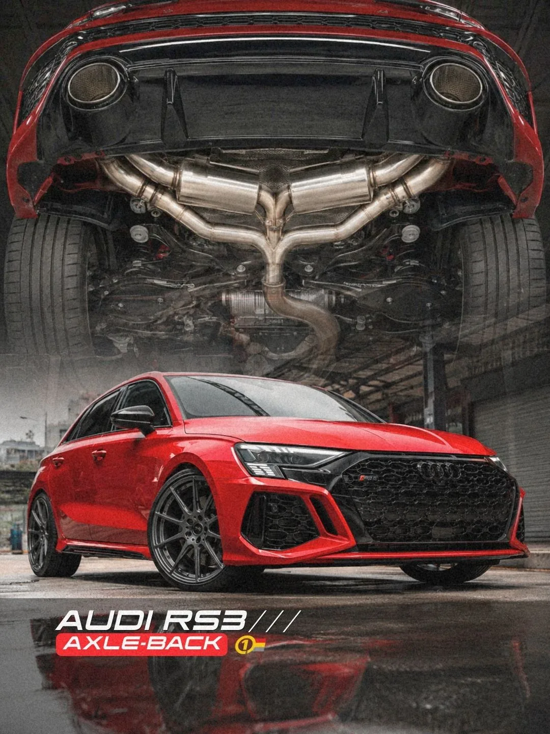 Sistema axle-back de acero inoxidable instalado en Audi RS3 Sportback