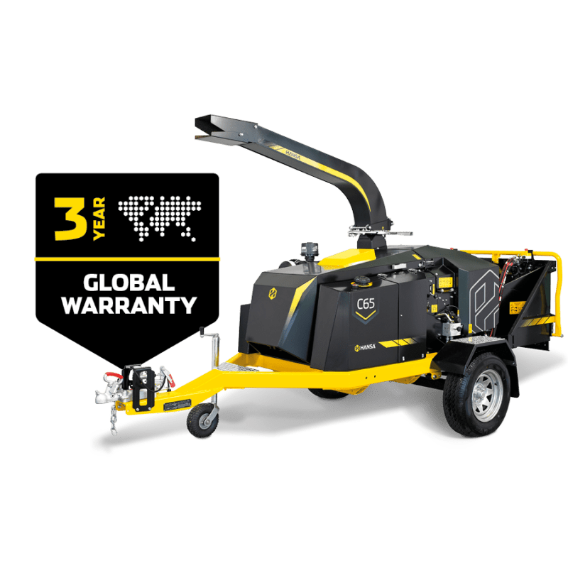 3 Year warranty logo on HANSA commercial wood chipper