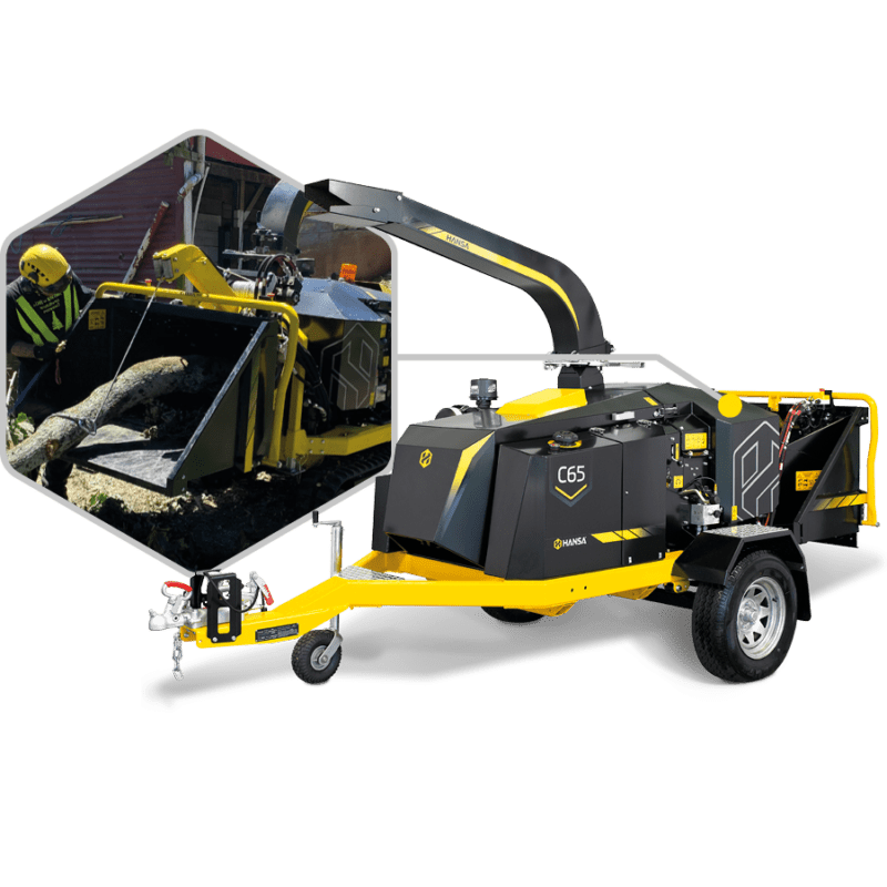 Large capacity wood chipper. black and yellow