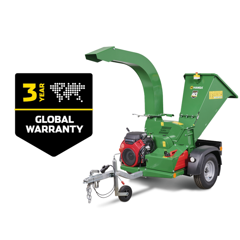 Hansa C21 Chipper with a 3 year global warranty icon displayed next to it