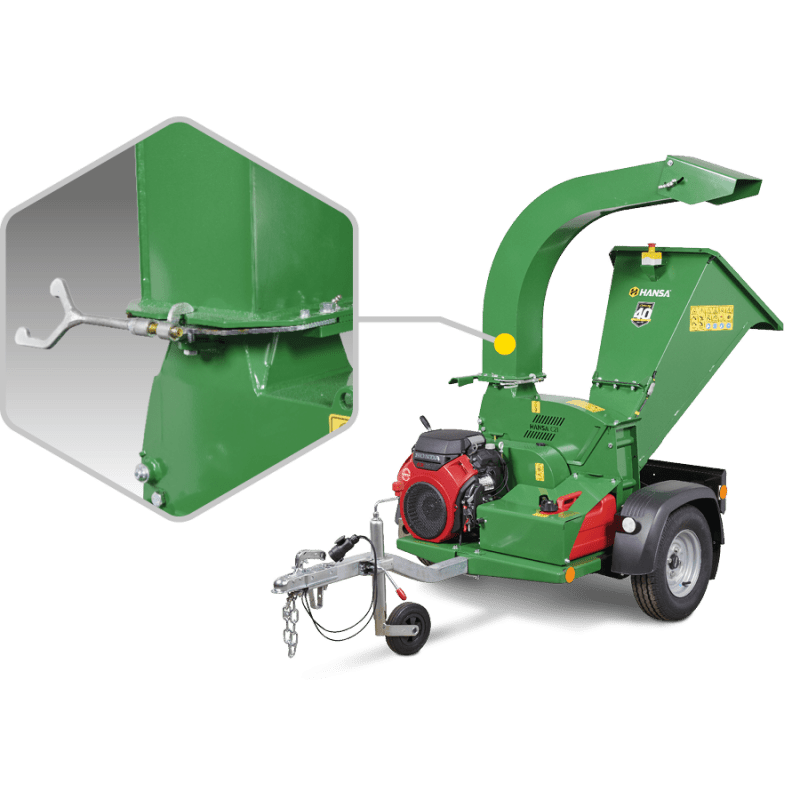 Hansa C21 Chipper with an icon showcasing the steel welding finishes of the chipper's frame