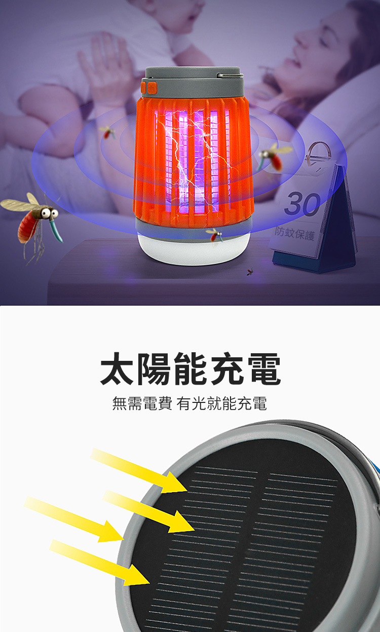 30防蚊保護太陽能充電無需電費 有光就能充電