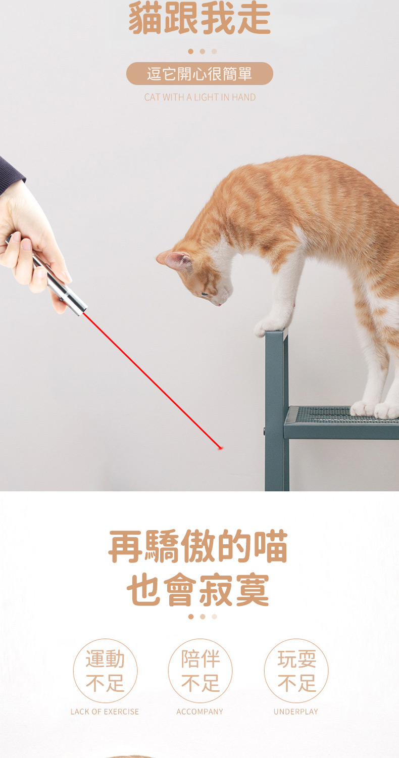 貓跟我走逗開心很簡單CAT WITH A LIGHT IN HAND再驕傲的喵也會寂寞運動陪伴玩耍不足不足LACK OF EXERCISEACCOMPANYUNDERPLAY