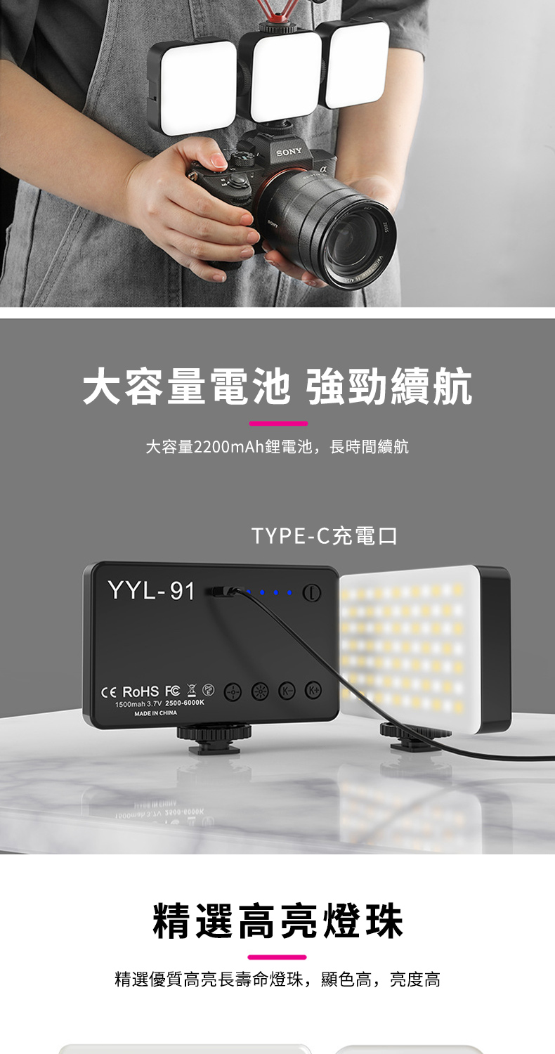 SONY大容量電池 強勁續航大容量20mAh鋰電池,長時間續航YYL-91TYPE-C充電口  1500mah 3.7V 2500-6000KMADE IN CHINA20 精選高亮燈珠精選優質高亮長壽命燈珠,顯色高,亮度高