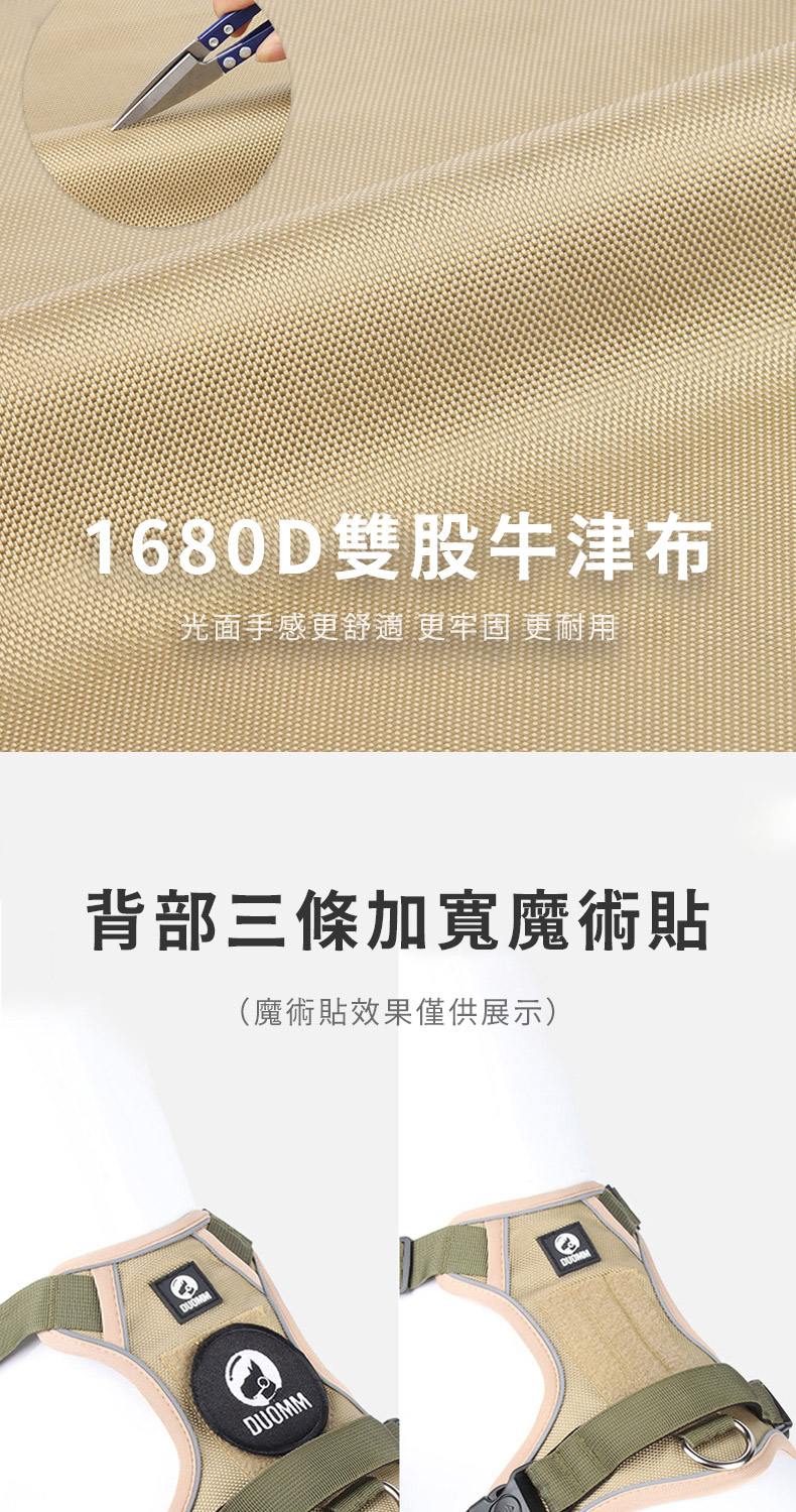 1680D雙股牛津布光面手感更舒適 更牢固 更耐用背部三條加寬魔術貼(魔術貼效果僅供展示)DUOMMDUOMMDUOMM