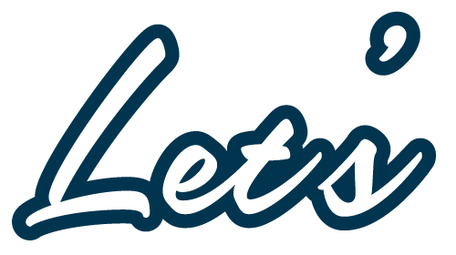 stylized text of the word Let's written in white text with a dark outline