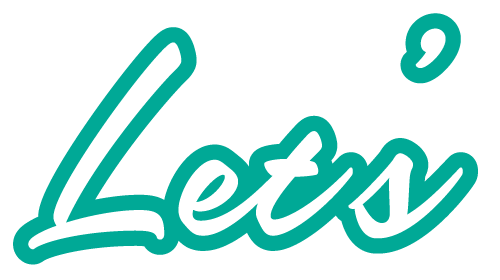 stylized text of the word Let's written in white text with a dark outline