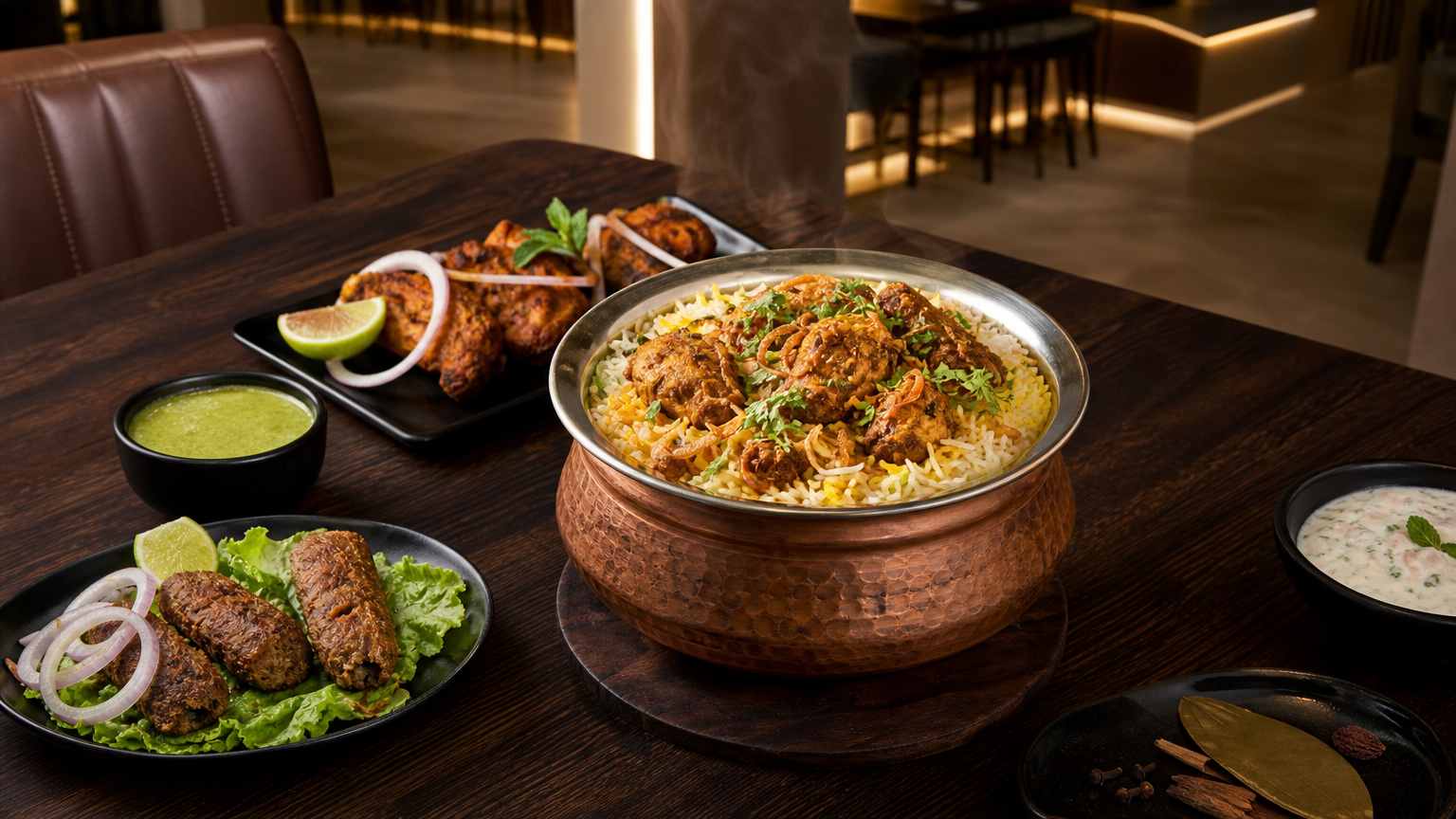 Hyderabadi dum biryani in a copper handi at Biryanify Irving, TX