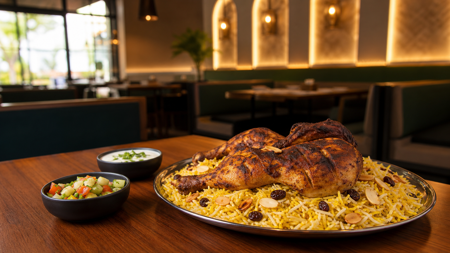 Al Faham smoked grilled chicken mandi platter