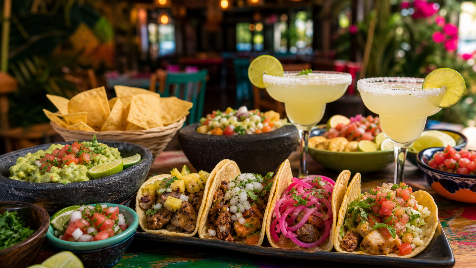 Table spread at Mexican Margaritas Tacos