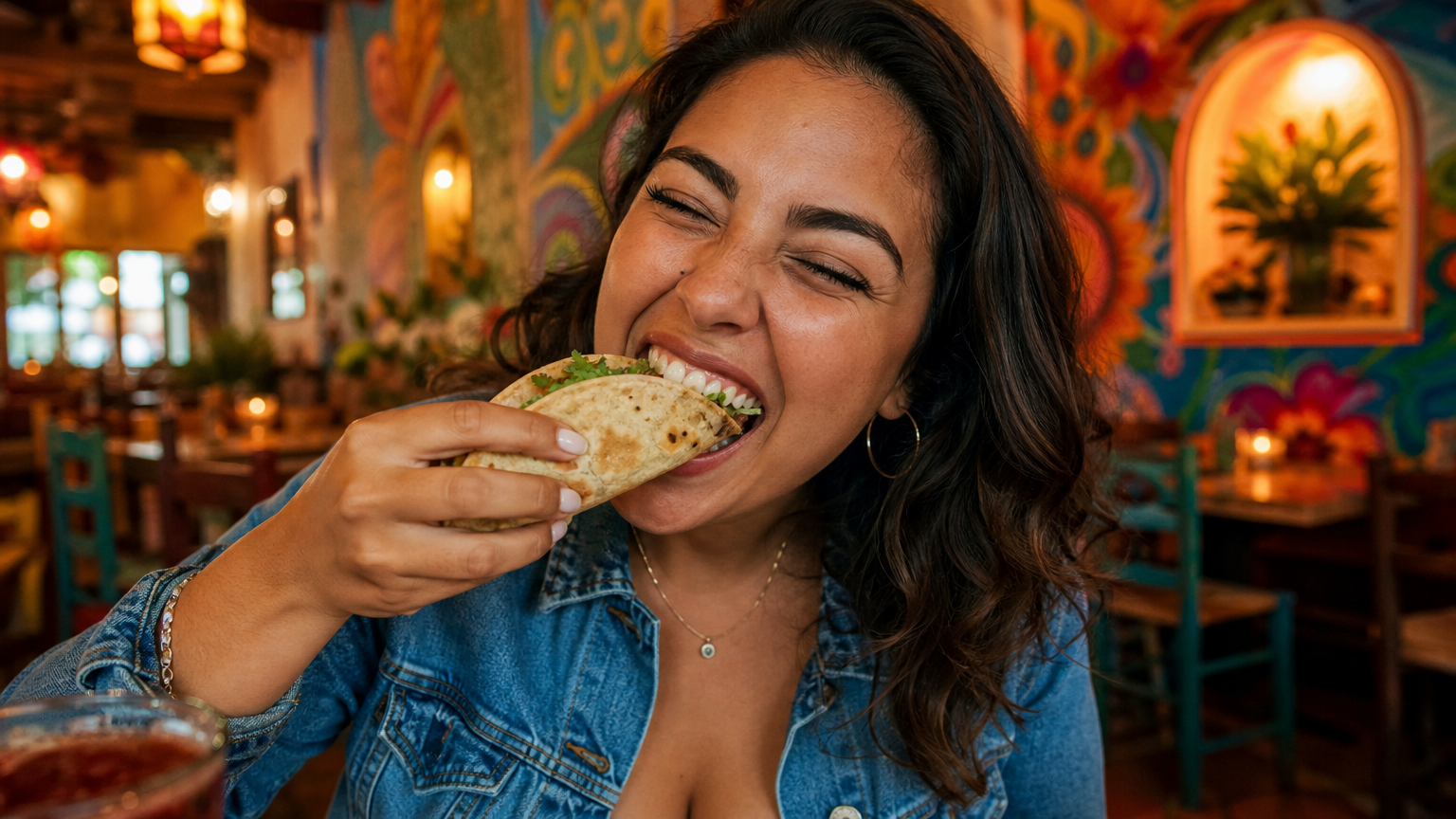 Enjoying a taco from the express lunch order
