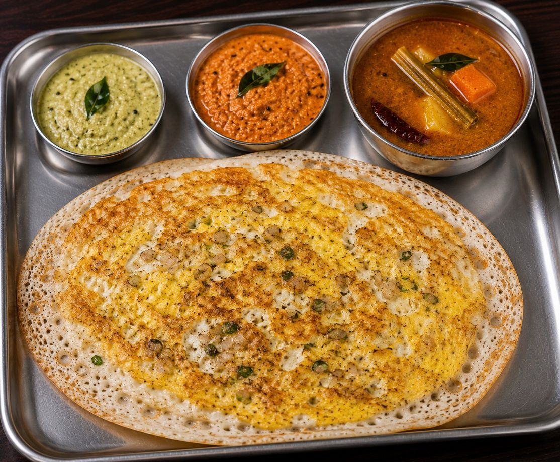 Egg Dosa with Sambar & Chutney