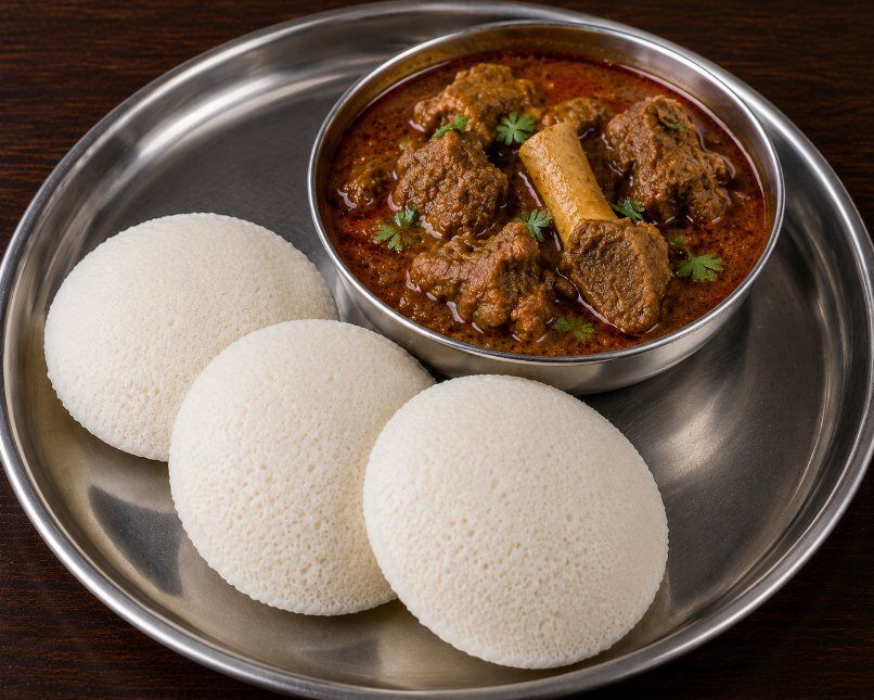 Idli with Mutton Curry