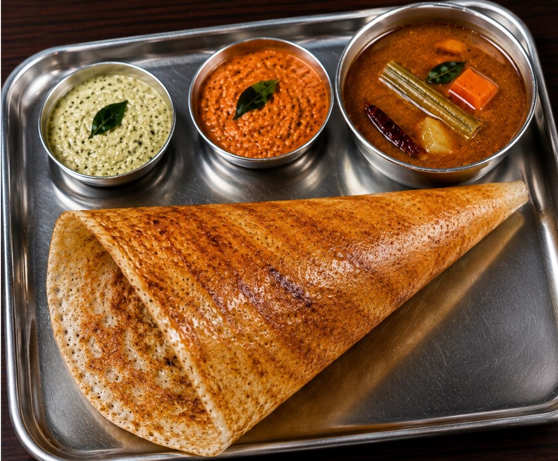 Ghee Dosa with Sambar and Chutney