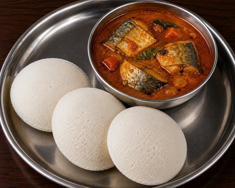 Idli with Fish Curry