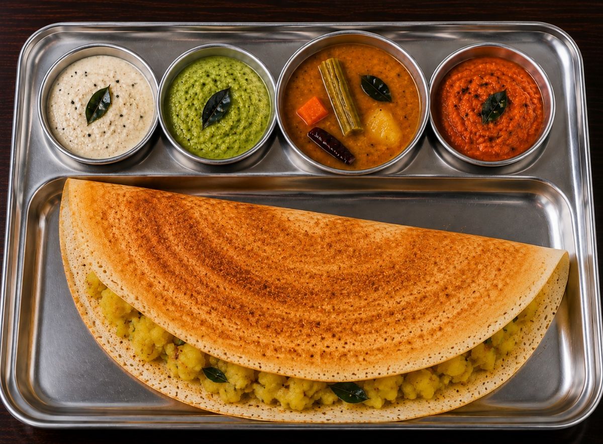 Masala Dosa with Sambar & Chutney