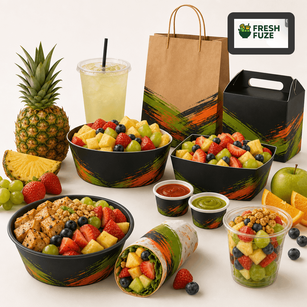 Fresh fruit bowls and juices