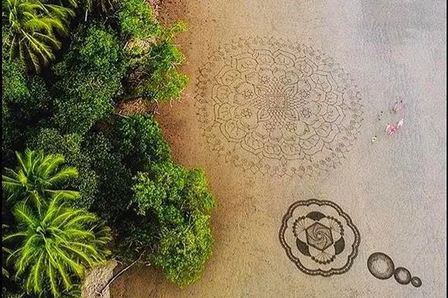 Mandala art on the beach at sunset in Costa Rica
