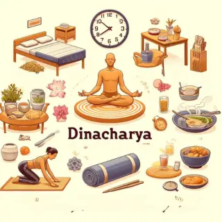 Illustration representing Dinacharya, the Ayurvedic daily routine.