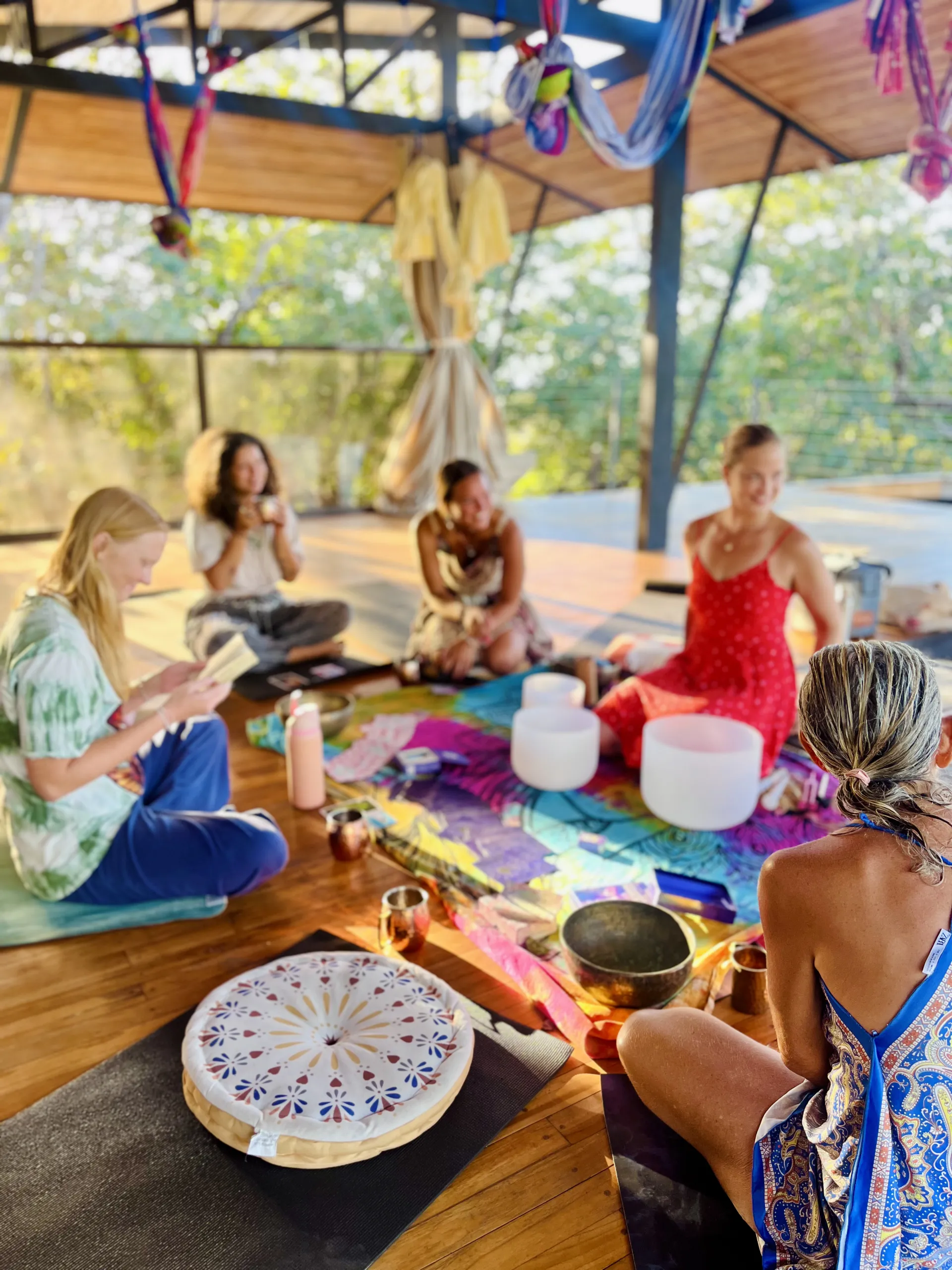 Serene setup with Ayurvedic herbs and oils for Hari OM Ayurveda Training in Costa Rica.