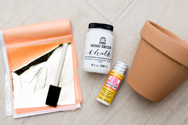 How to Mod Podge Gold Leaf on a Planter - Mod Podge Rocks