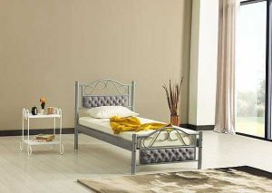מיטת יחיד ממתכת בשילוב בד מבית Twins Design