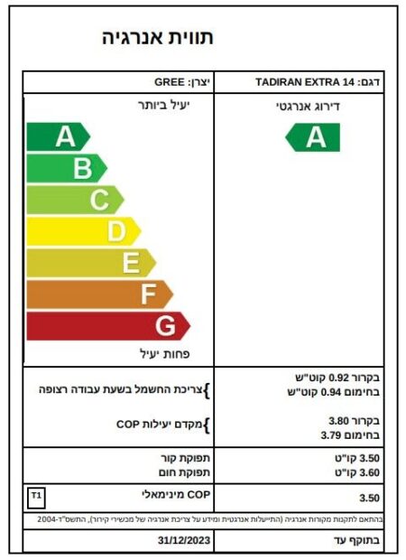 מזגן עילי 1.25 ‏כ"ס Tadiran