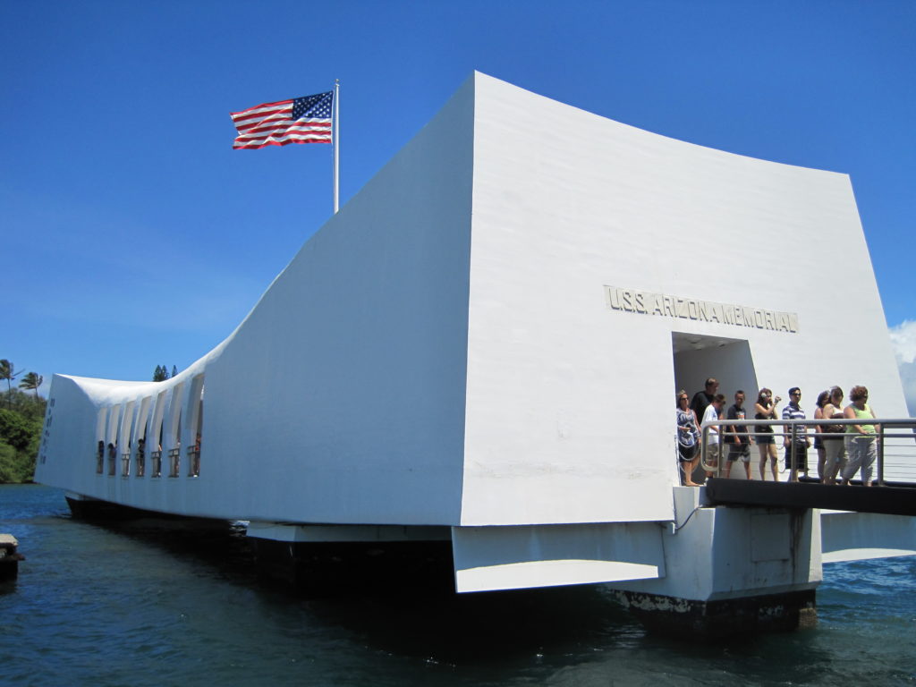 People walking out of Arizona Memorial