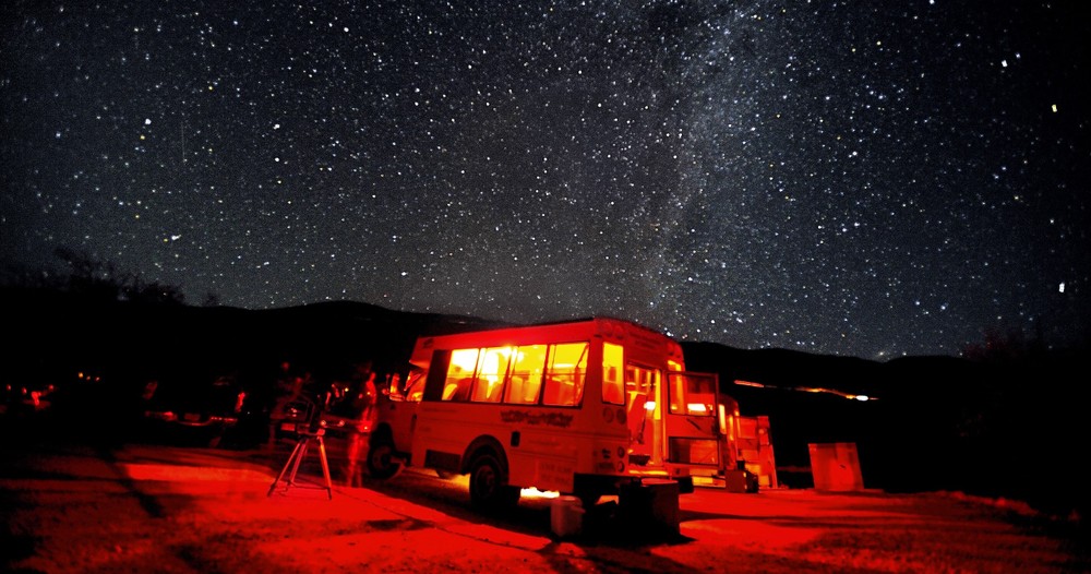 Hawaii Forest and Trail Tour Bus with Stars. Mauna Kea, Hawai'i. August 2010.
