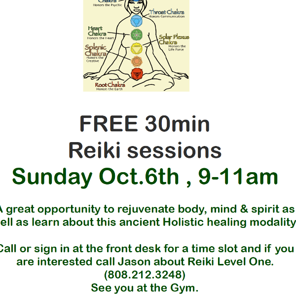 Free 30min Reiki demos at the Gym Maui in Kihei : Maui Event Calendar