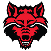 Red and black wolf face logo