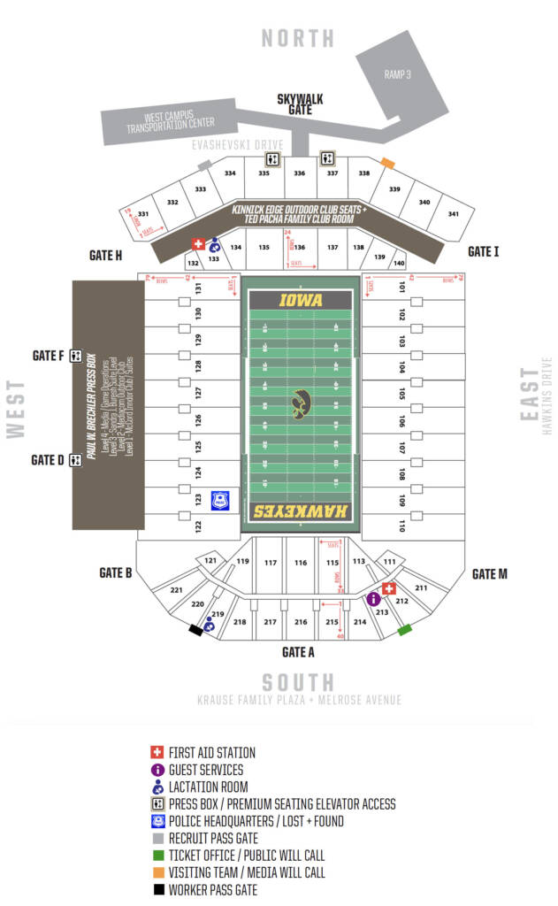 Diagram of the sections inside Kinnick Stadium