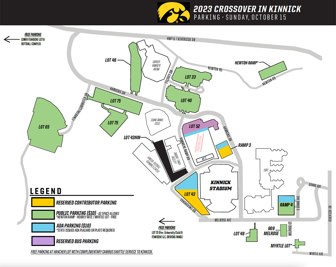 Parking Diagram for the Crossover at Kinnick event