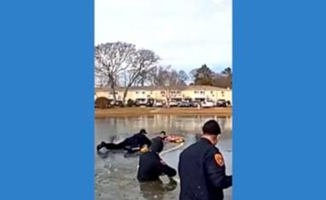 WATCH: Police officers rescue boy from icy pond