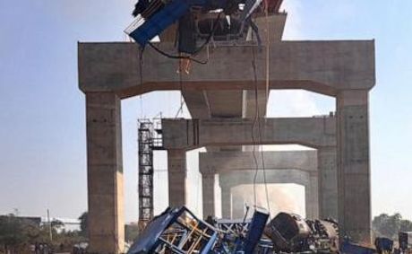 Dozens injured as construction crane collapses on passenger train in Thailand