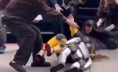 Cardi B falls backward after dancing on robot before Super Bowl LX [VIDEO]