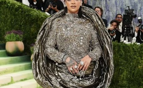Rihanna Turns Golden In Maison Margiela As She Makes Her Traditional Final Entrance At The Art-Themed Met Gala