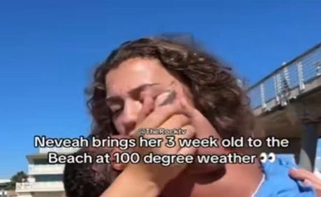 Nevaeh Akira faces backlash for taking 3-week-old son to beach in 100-degree heat [VIDEO]