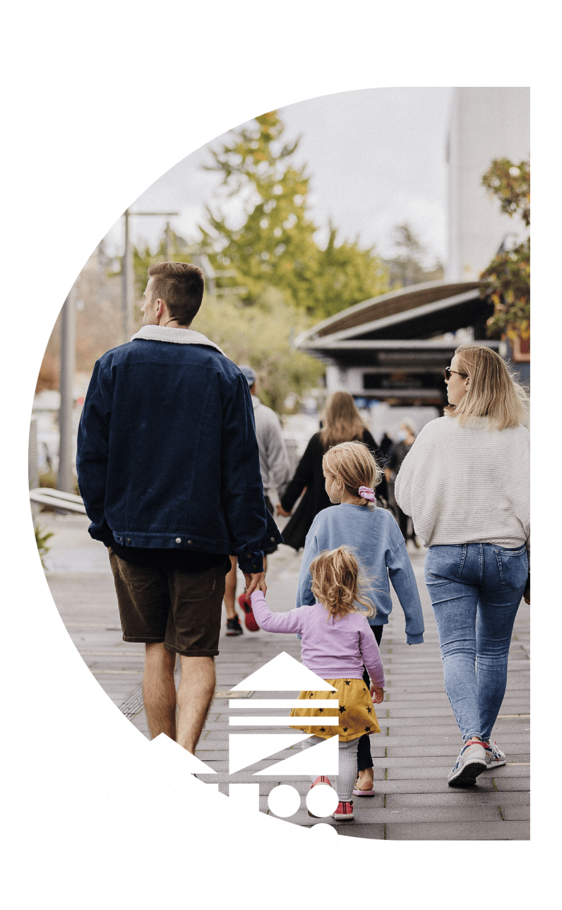 A family walking through the central city