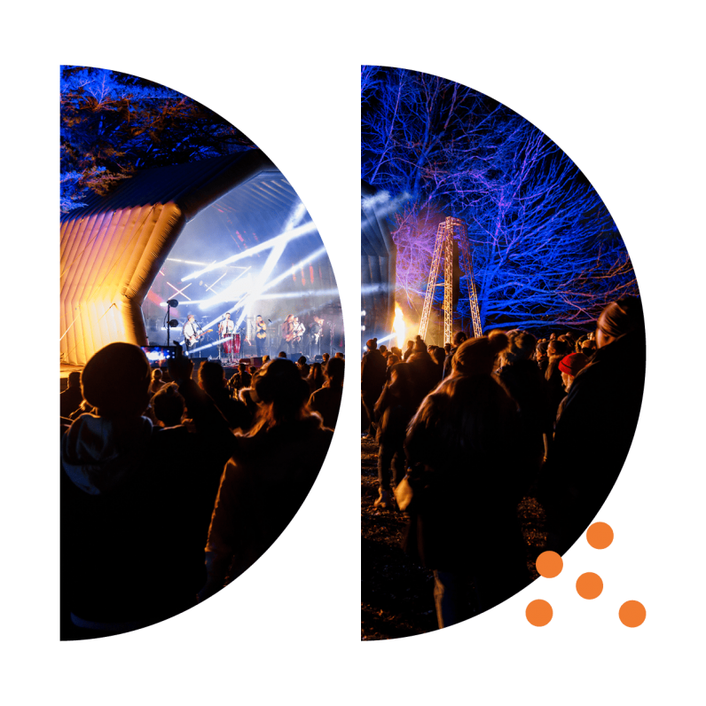 A crowd at a outdoor concert at Hamilton Lake domain