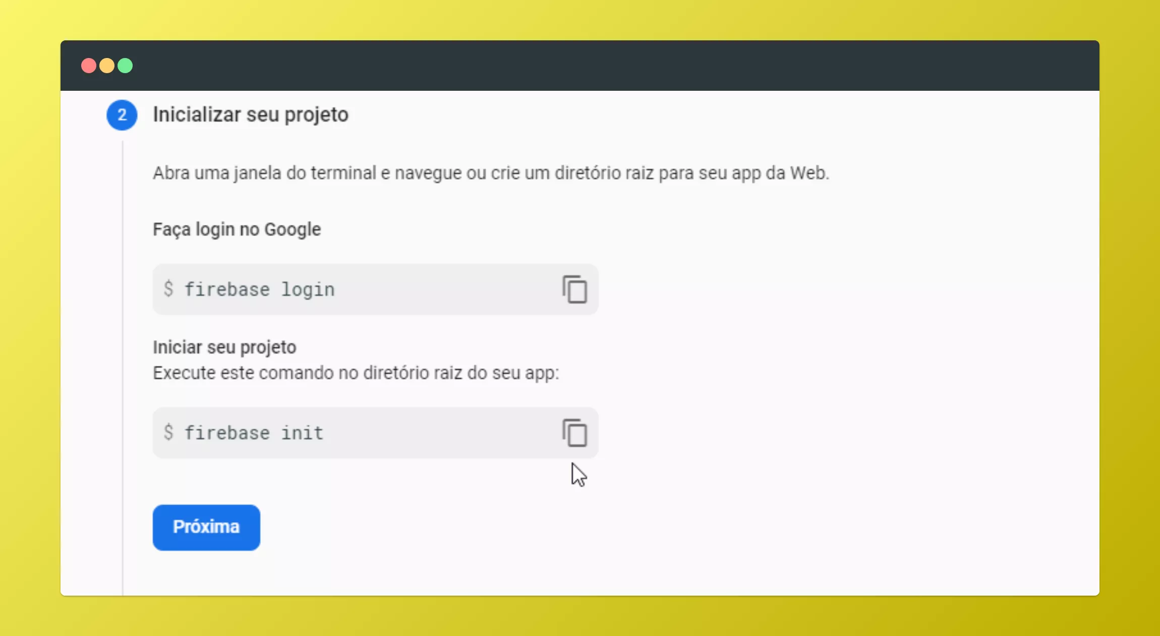 Iniciando projeto do Firebase por meio do login