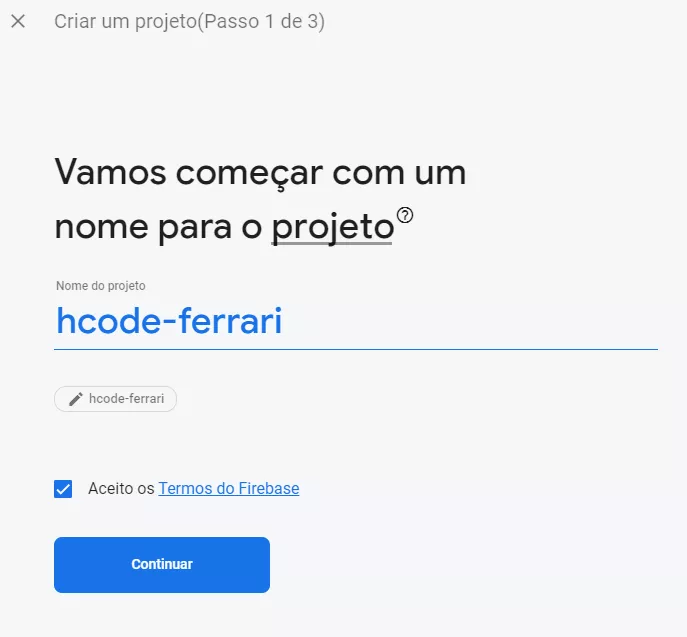 esse nome não pode estar em uso no Firebase, pois refletirá o nome do domínio .web.app