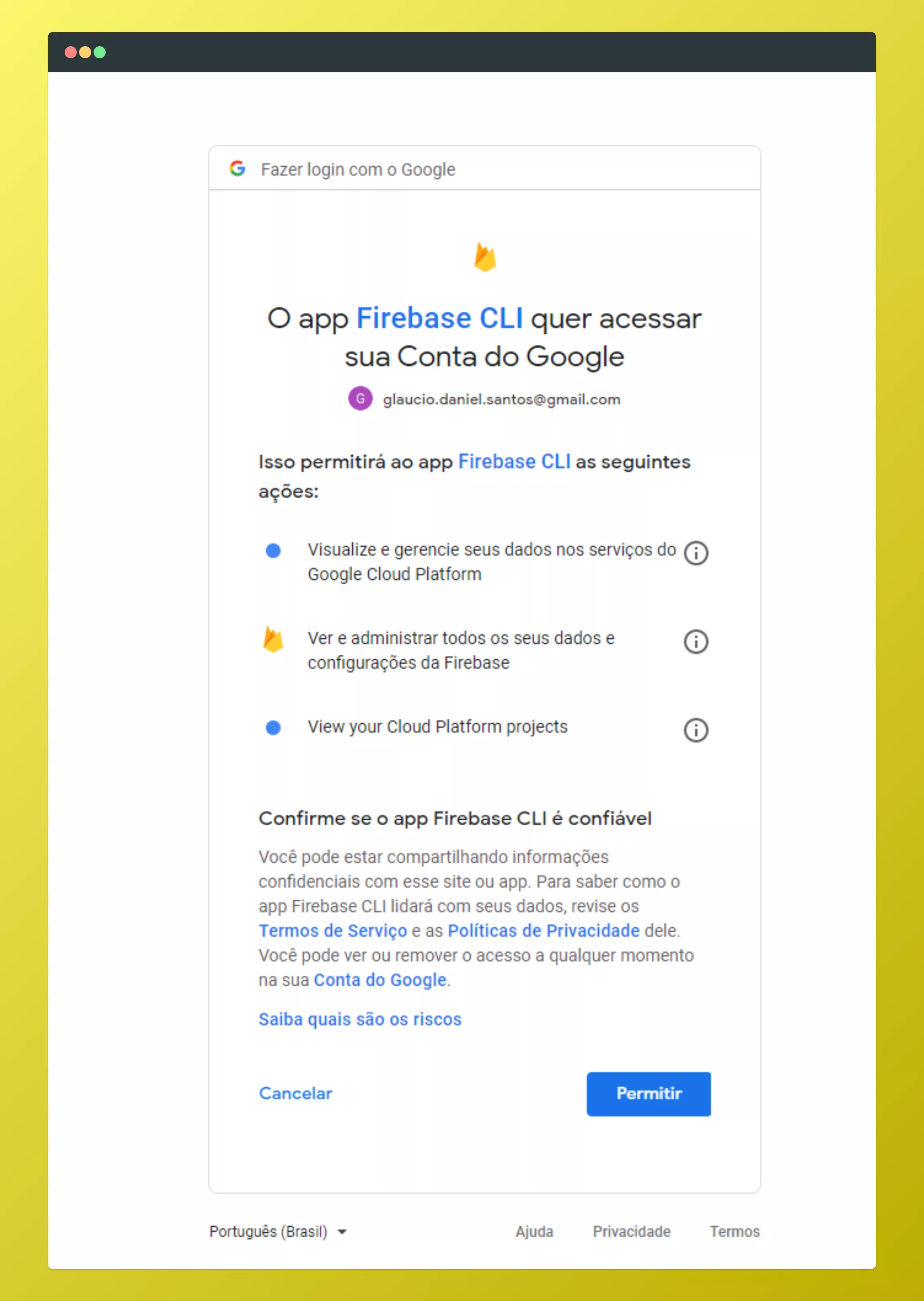 Página para logar na conta Google