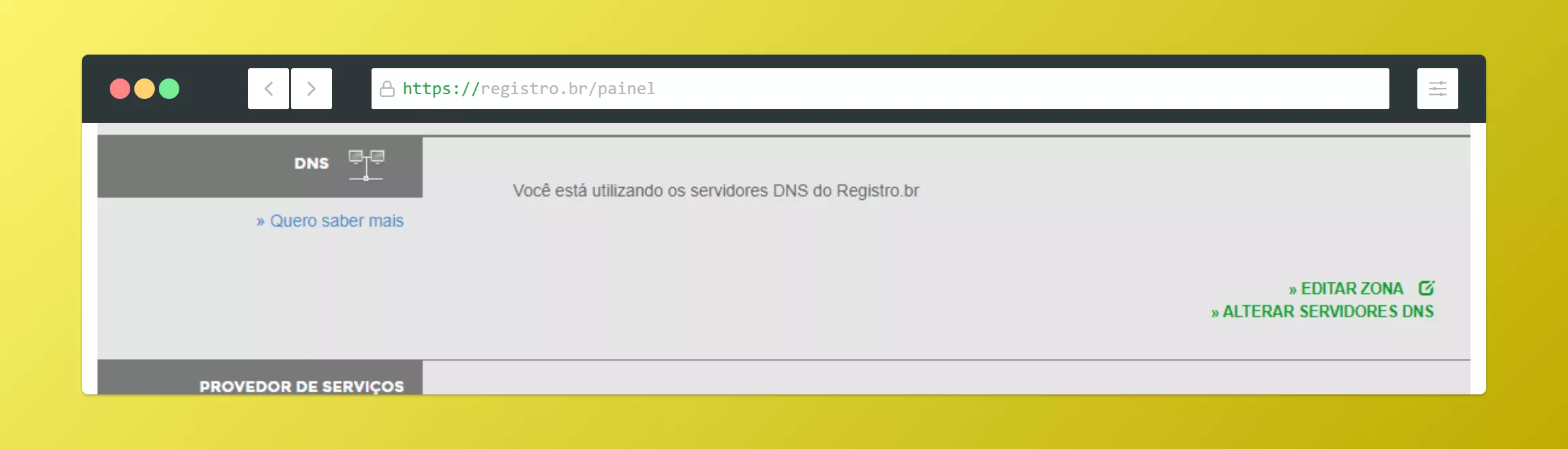 Página de DNS do domínio