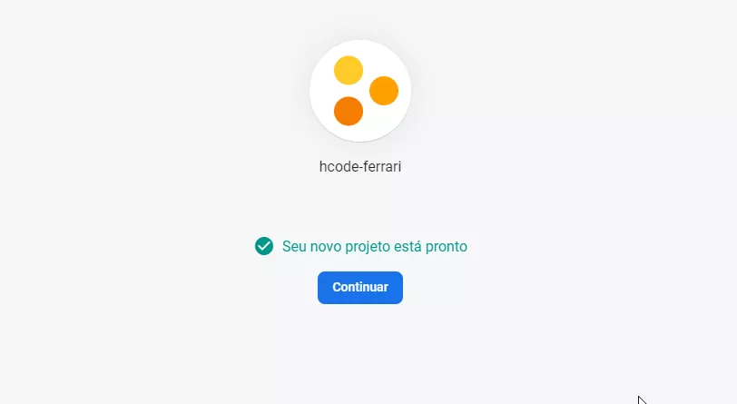 Mensagem de projeto criado com sucesso