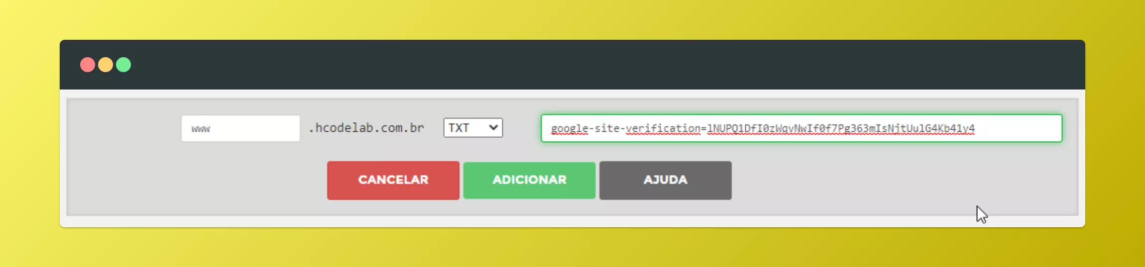 Opção de adicionar domínio personalizado