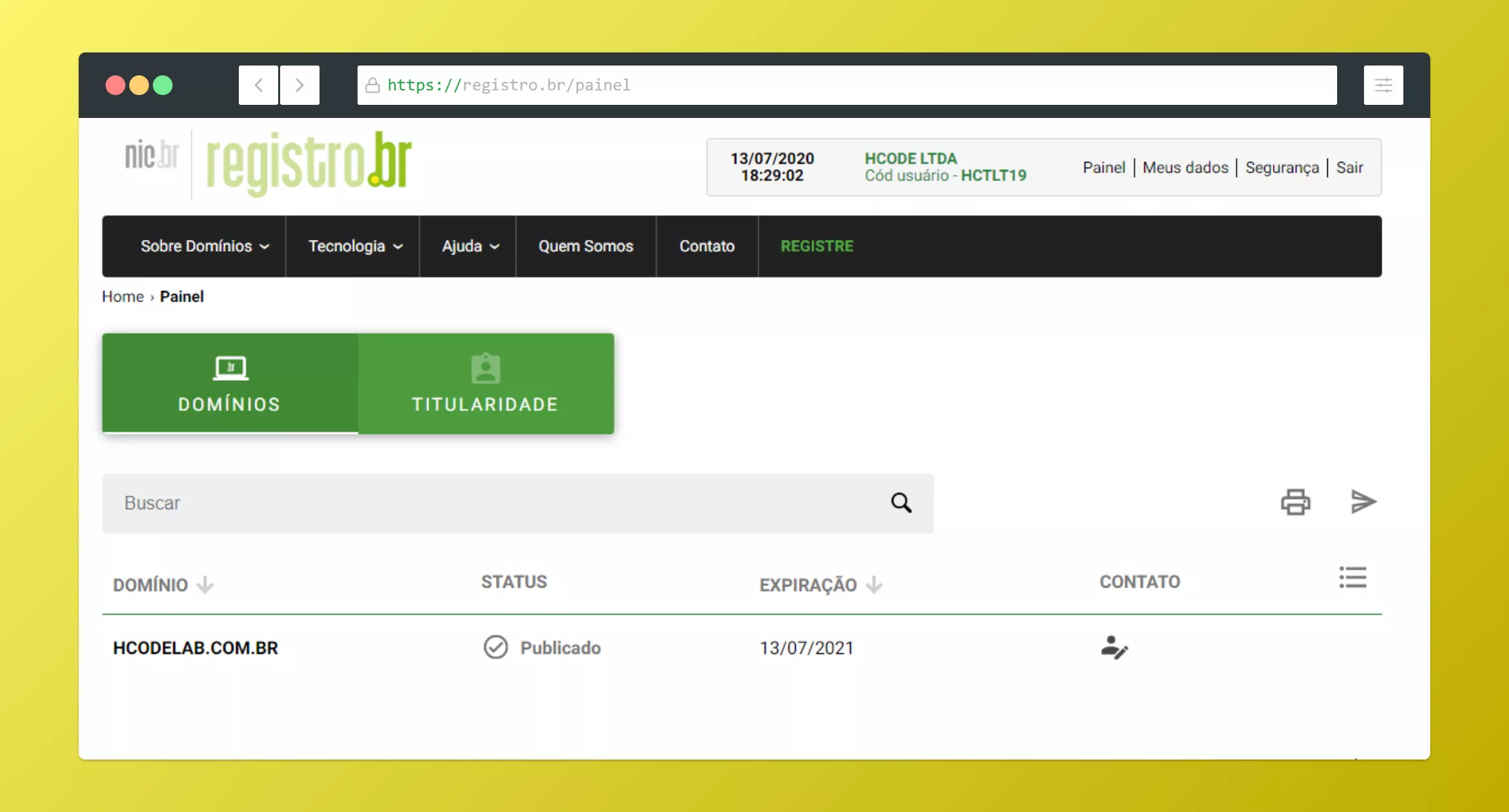 Comprando registro no site registro.br